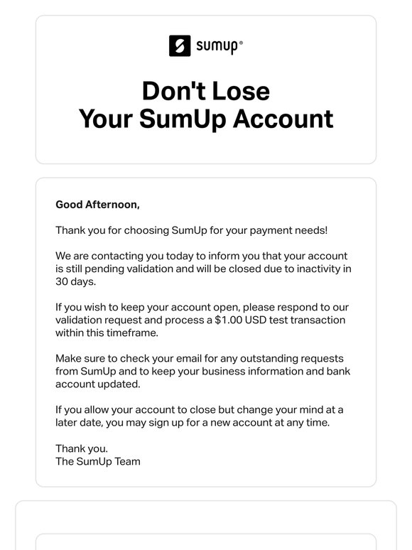 Warning: Your SumUp Account will Close in 30 Days