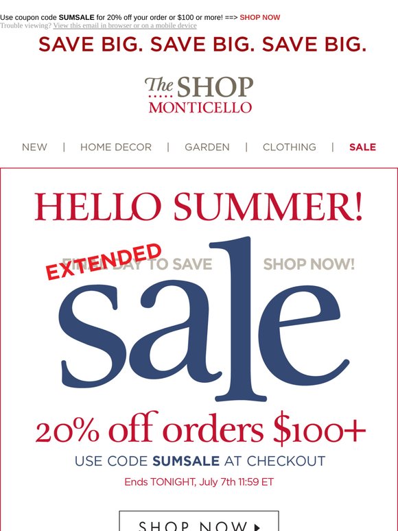 [EXTENDED] ☀️ One More Day to Save 20% ☀️