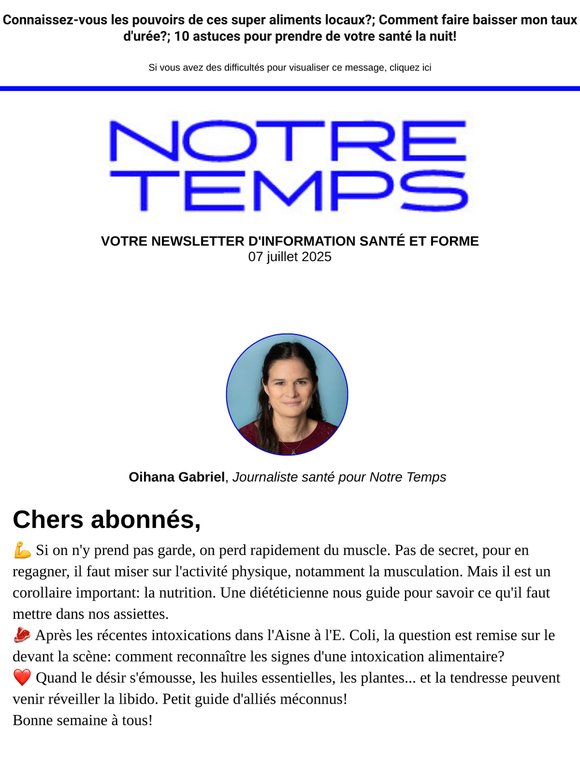 Nutrition: comment reprendre du muscle, une diététicienne vous conseille; Ces médecines douces qui réveillent la libido; Les conseils pour éviter les noyades