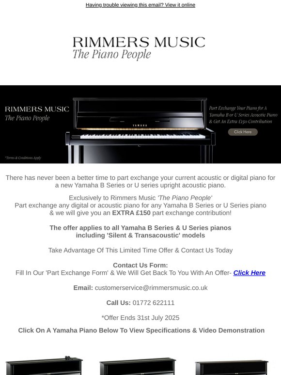 Yamaha Upgrade Bonus - EXTRA £150 Part Exchange Contribution