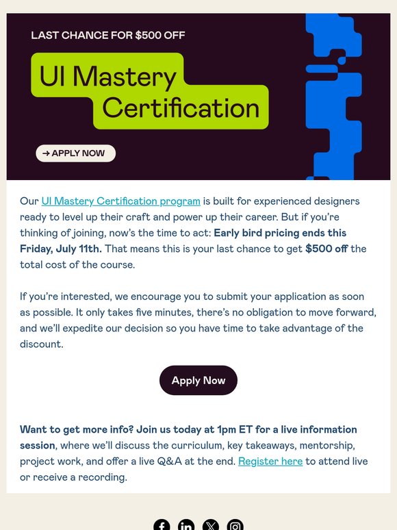 ⏳ Last chance: $500 Off UI Mastery Certification ends Friday