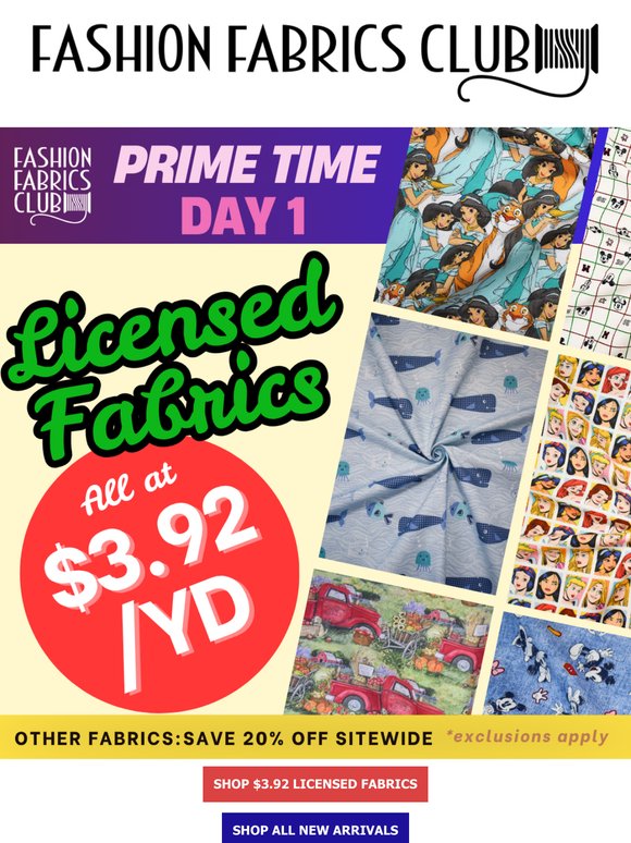 $3.92/YD Licensed Fabrics ⏰ Prime Time Day 1