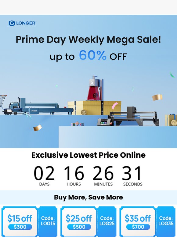 Prime Day Weekly Deal — Save 60% OFF Now!