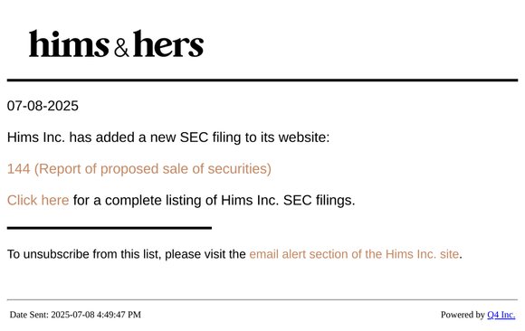 Hims Inc. - 144 (Report of proposed sale of securities) SEC Filing