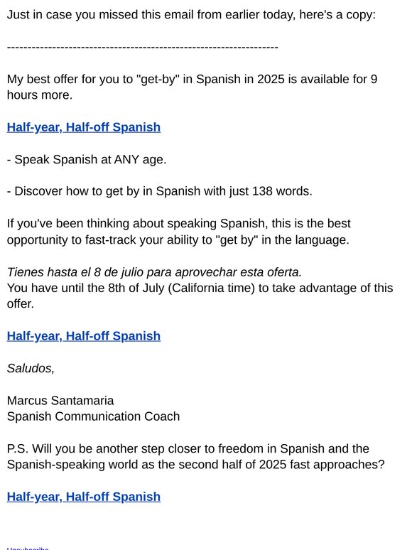 Half off Spanish - 9 hours left