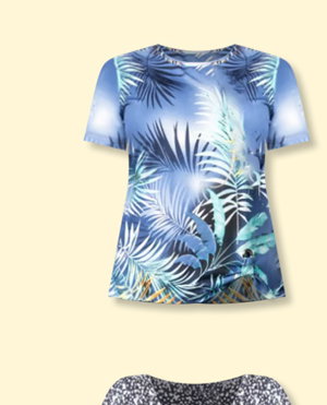 Short Sleeve Tropical Print Top With Grommet Detail