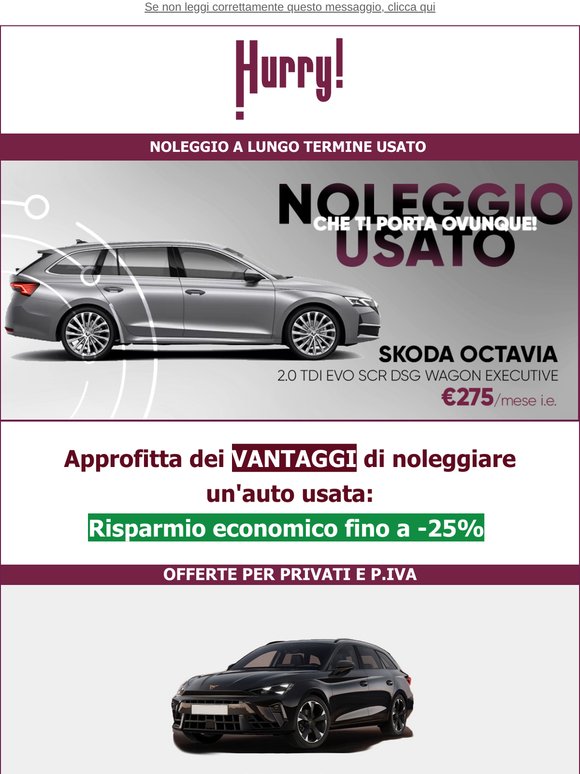 💲FINO al -25% sul NOLEGGIO DI UN' AUTO USATA🚘: Octavia Wagon, Puma, Range Rover, e tante altre!