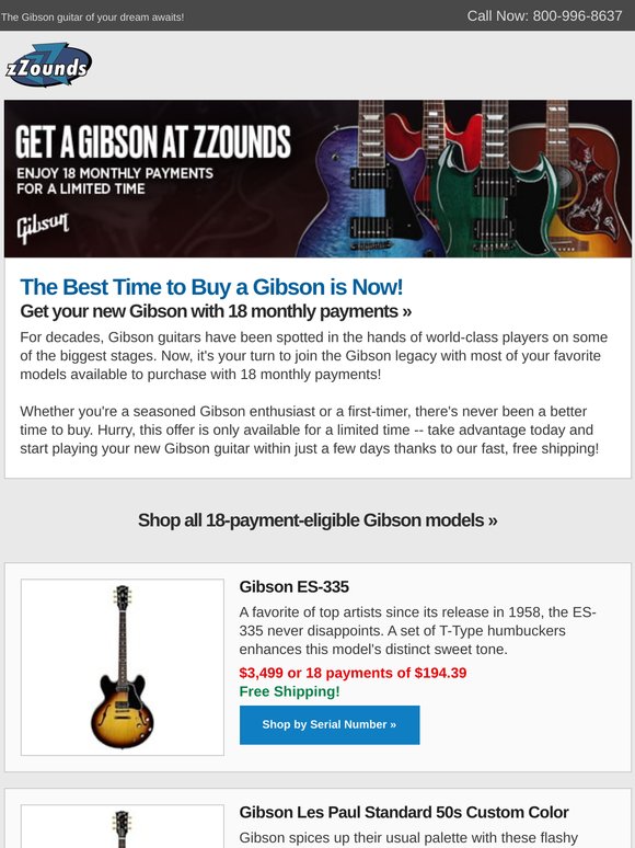 Enjoy 18 Payments on Your Favorite Gibson Models!