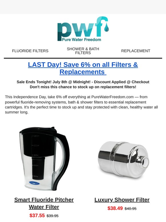 Fluoride Water Filter Sale Ends TODAY!