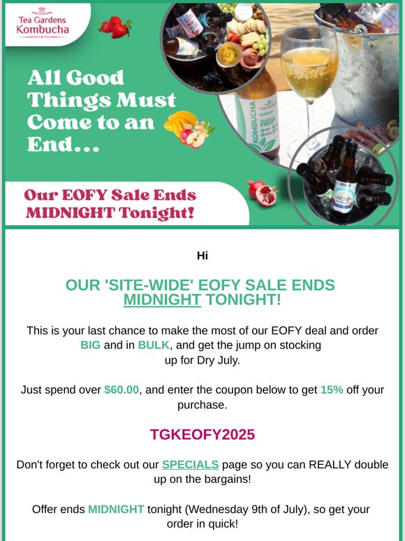 LAST CHANCE - Tea Gardens Kombucha EOFY Sale Ends MIDNIGHT Tonight!