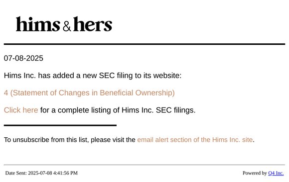 Hims Inc. - 4 (Statement of Changes in Beneficial Ownership) SEC Filing