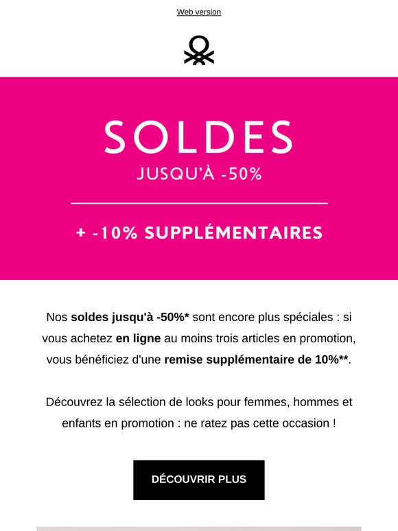 Soldes jusqu'à -50% et Promo Extra -10%
