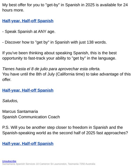 Half off Spanish - 24 hours left