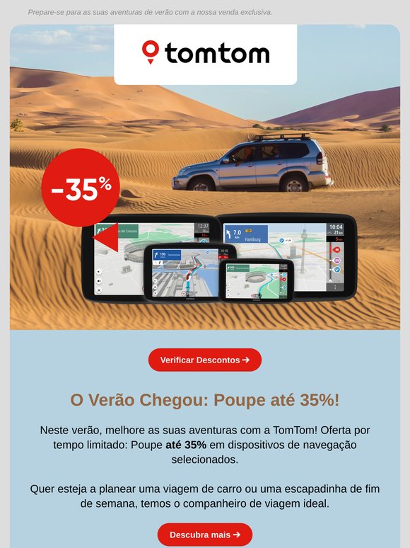 Obtenha até 35% de desconto nos dispositivos de navegação TomTom este verão!