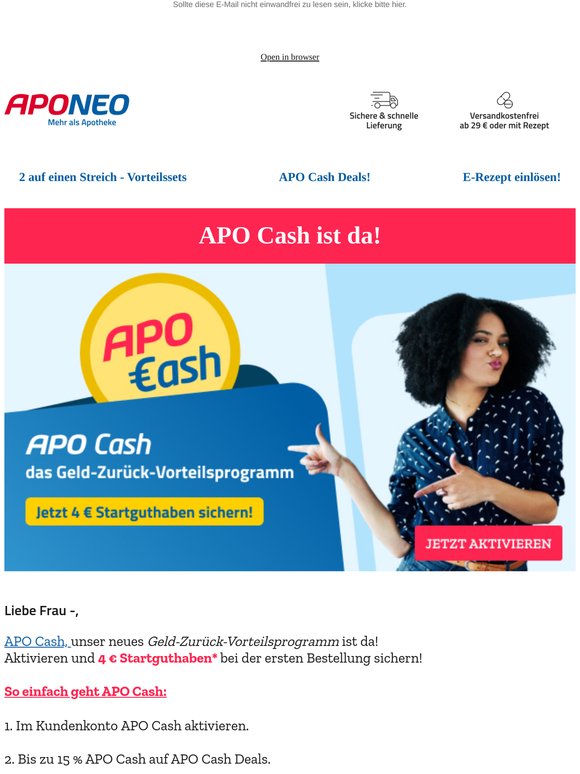 💸 APO Cash ist da -  jetzt 4 € Startguthaben* sichern! 💸