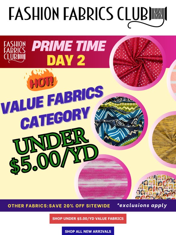 FABRICS UNDER $5/YD 🔥 PRIME TIME DAY 2