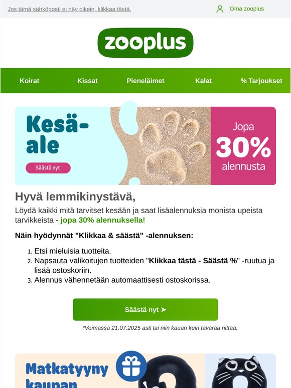 Jopa 30% alennusta & matkatyyny kaupan päälle!