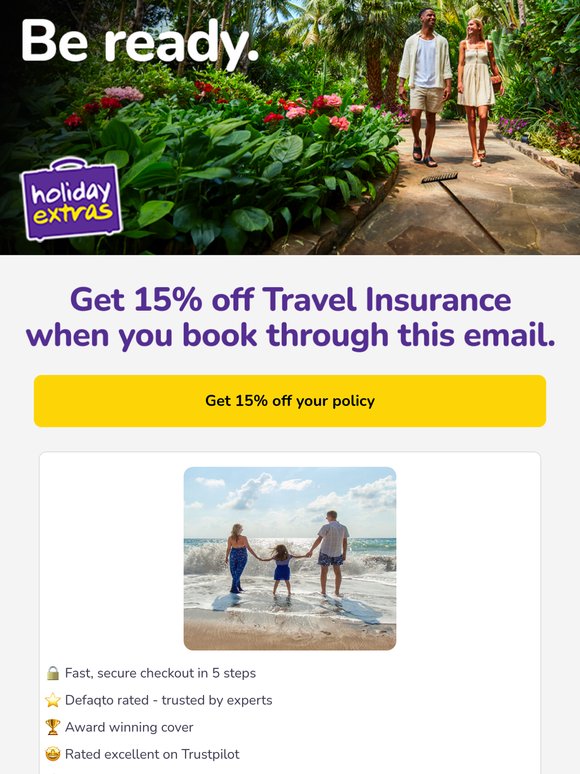 Get 15% off travel insurance when you book today 🌍