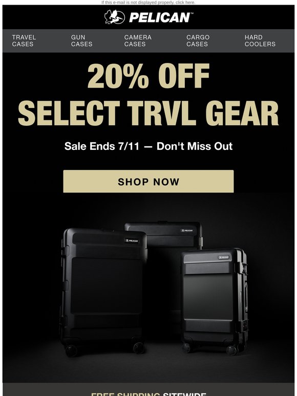 Save 20% on Pelican TRVL Luggage. Ends Soon.