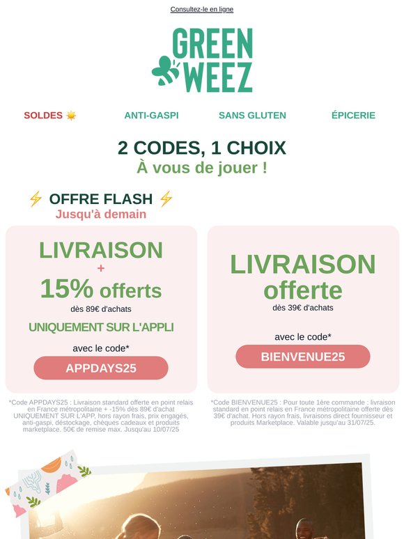 Livraison + 15% supp. avec votre code
