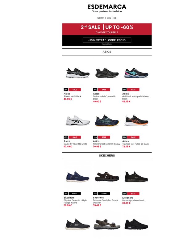 2nd Sale on Asics, Skechers and Timberland with up to 60% off