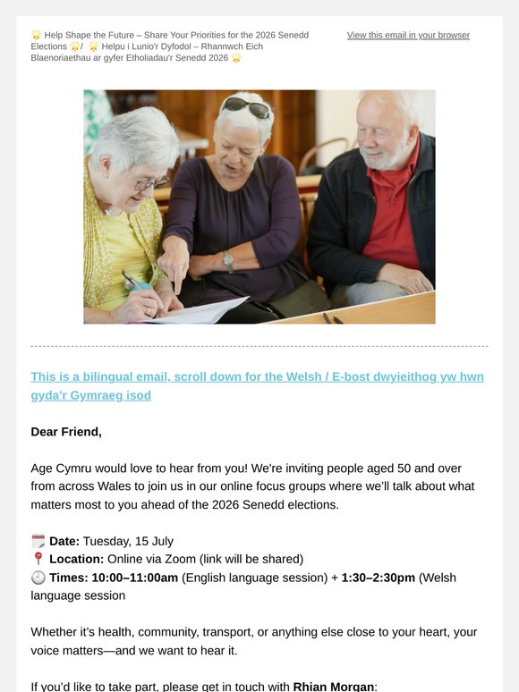 Age Cymru: Share Your Priorities for the 2026 Senedd Elections  / Age Cymru:  Rhannwch Eich Blaenoriaethau ar gyfer Etholiadau'r Senedd 2026