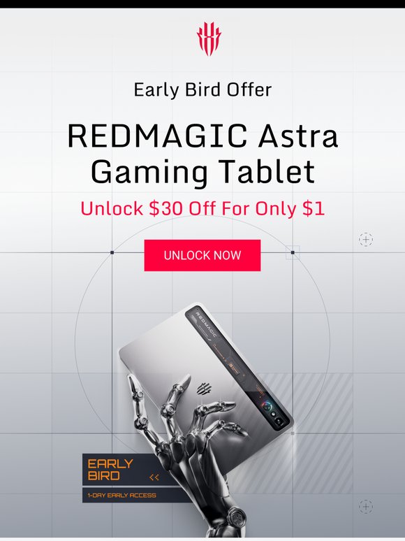 🔥Unlock a $30 coupon on REDMAGIC Astra Gaming Tablet for just $1.