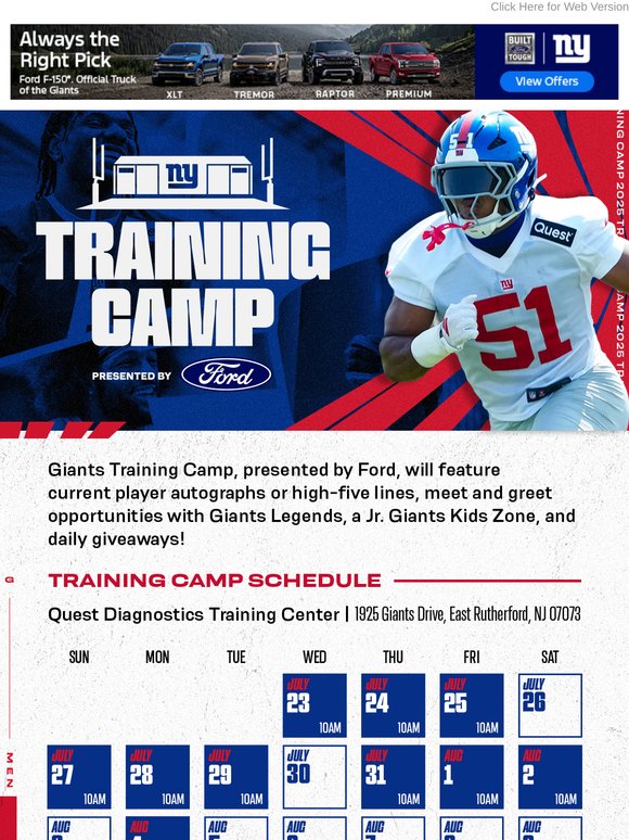 Giants Training Camp tickets available now