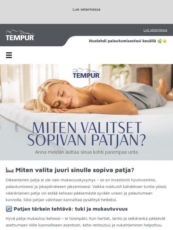 Tuntuuko selkä jäykältä aamuisin? 😣 Syynä voi olla vääränlainen patja! Lue Tempurin vinkit patjan valintaan 🔍