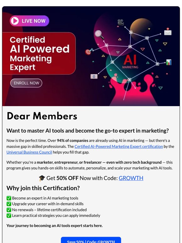 💼 Become an AI Tools Expert | 𝟓𝟎% 𝐎𝐅𝐅 with Code GROWTH