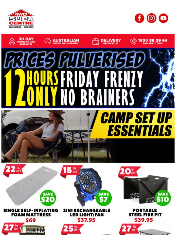 ⚡ FLASH SALE! Prices Pulverised ⏰ 12 Hour Only Friday Frenzy No Brainers 🔥