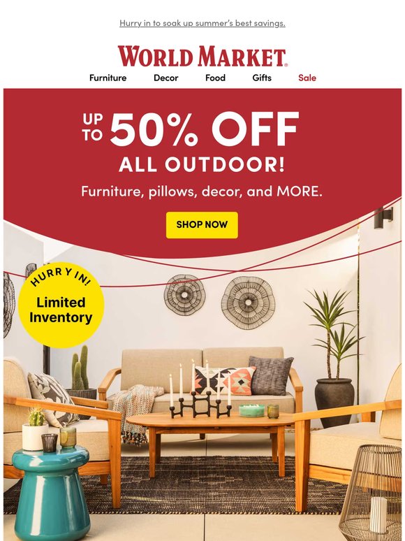 Oops! We meant.. ☀️ UP TO 50% off ALL Outdoor