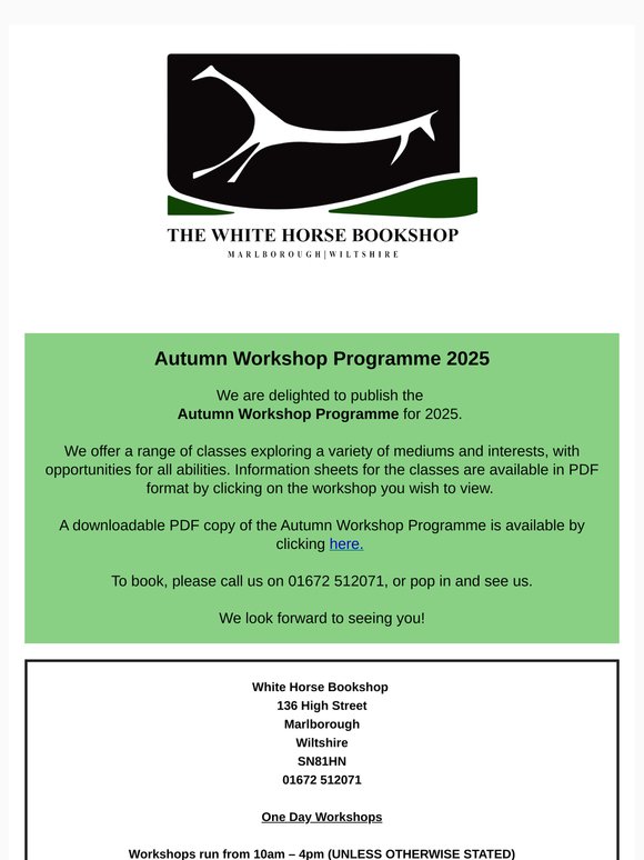 Autumn Workshop Programme 2025