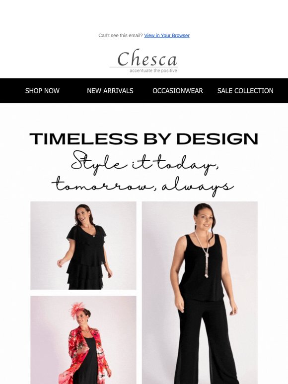 Soft, fluid, ageless—this is black chiffon, the Chesca way