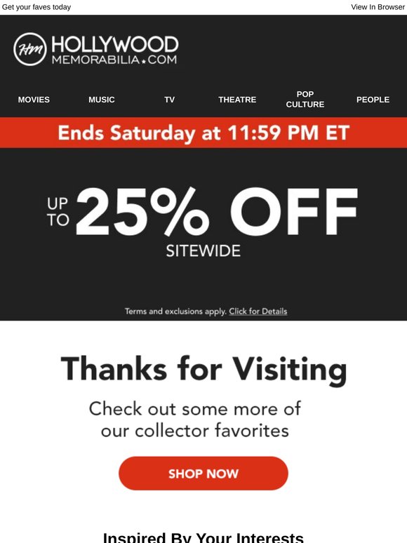 Thanks For Visiting The Official Hollywood Memorabilia Shop