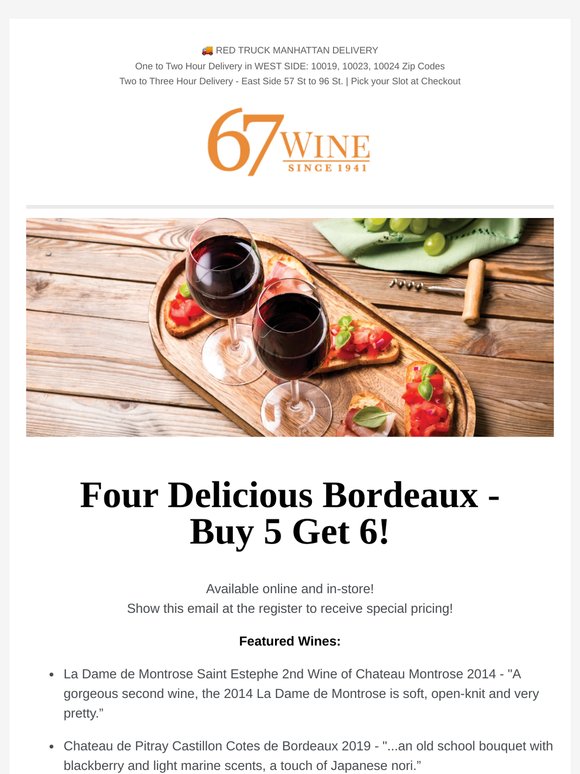 Four Delicious & Great Bordeaux $14 to $63 - Buy 5 Get 6