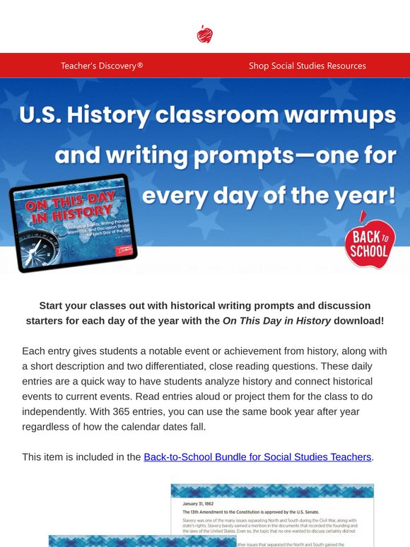 Kick the School Year Off with U.S. History Writing Prompts—Enough for the Whole School Year! 😎