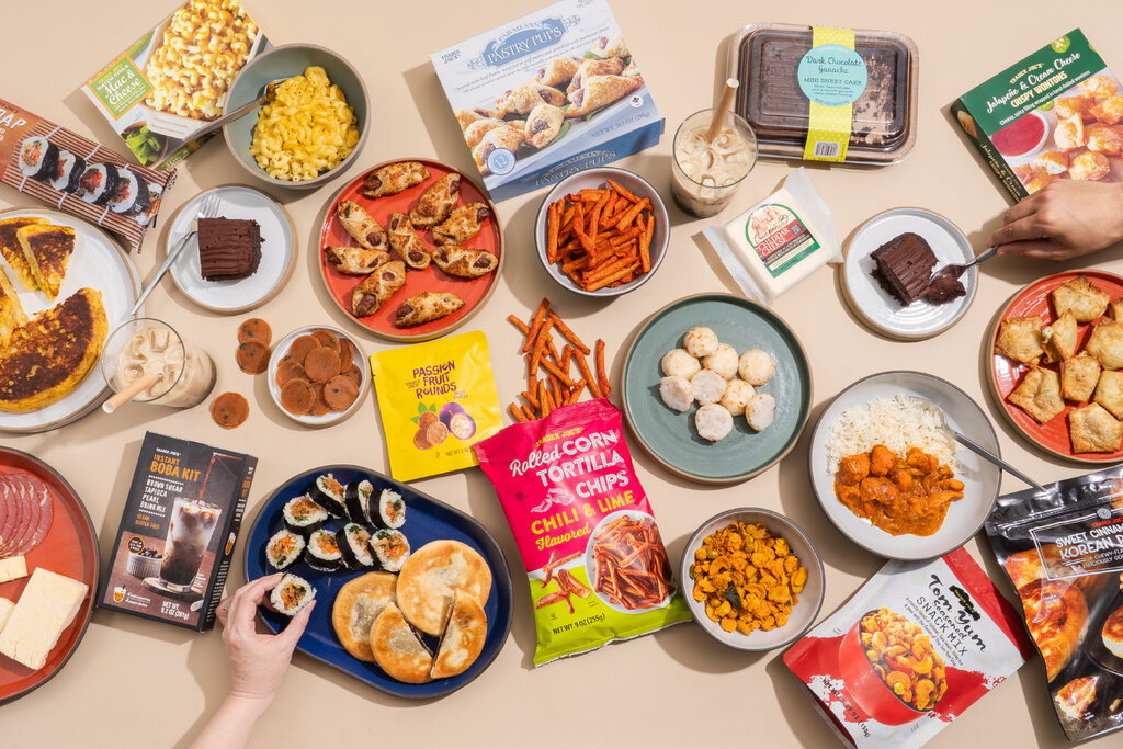 An assortment of Wirecutter staff's favorite food items from Trader Joe's.