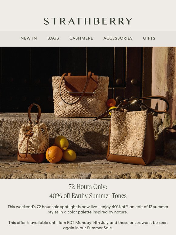 72 hours only: 40% off raffia & more