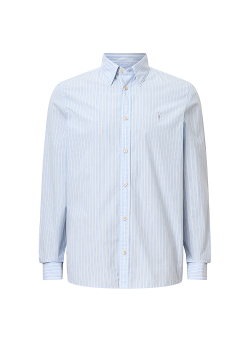 blue long sleeved shirt
