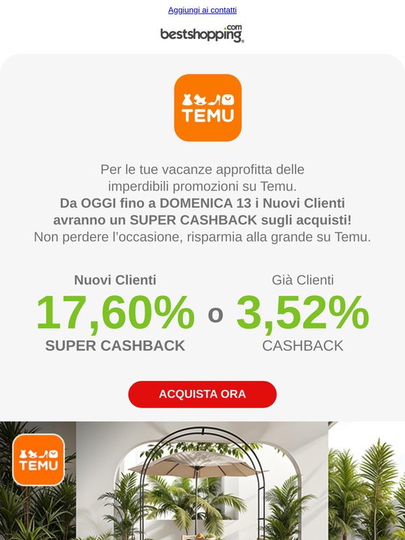 Da oggi a domenica grandi offerte su TEMU