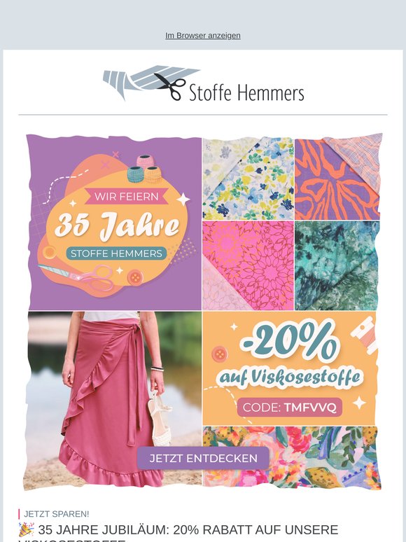 🎉 35 Jahre Jubiläum: 20% Rabatt auf unsere Viskosestoffe – Jetzt entdecken! 🎉