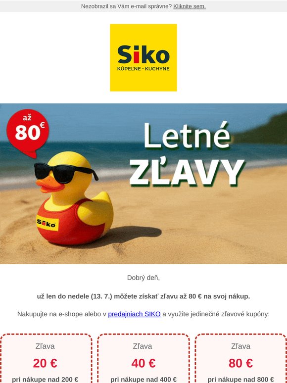 Len do nedele | Zľava až 80 € na Váš nákup