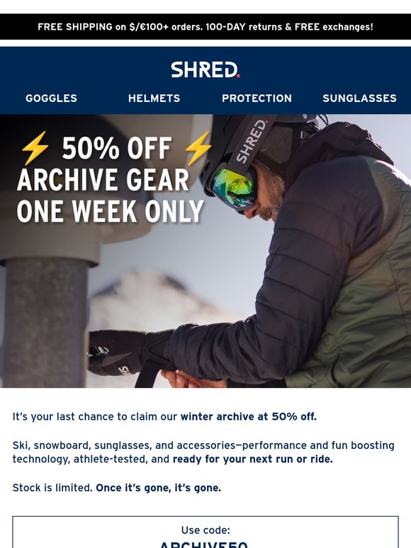 50% OFF Archive Winter Gear. One Week Only