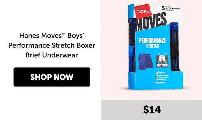 Hanes Moves Boys’ Performance Stretch Boxer Brief Underwear, 5-Pack