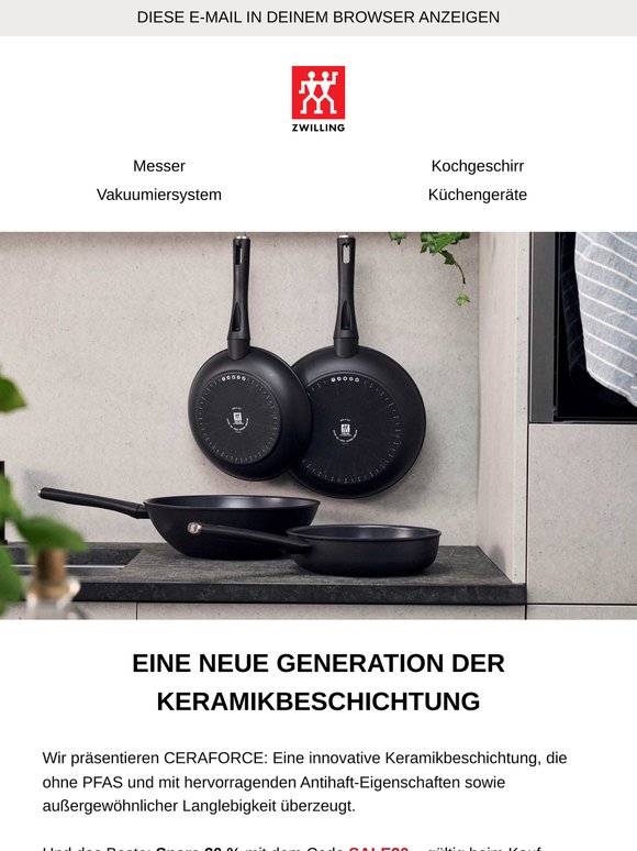 Nutze unseren 20%-Code für Pfannen mit innovativer Keramikbeschichtung