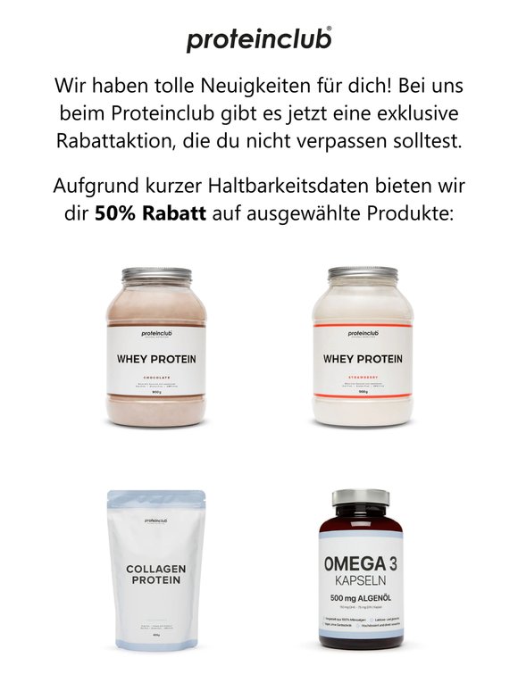  Große Rabattaktion beim Proteinclub – Spare 50% auf deine Lieblingsprodukte! 💪🍓🍫
