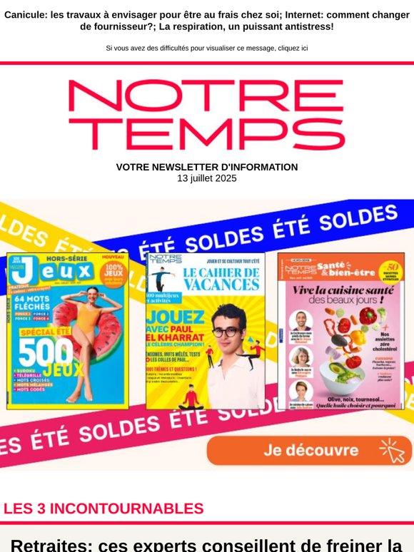 📌 Retraites: ces experts conseillent de freiner la revalorisation des pensions; Quelle est la meilleure tenue pour dormir? Dépannage à domicile: repérer les arnaques