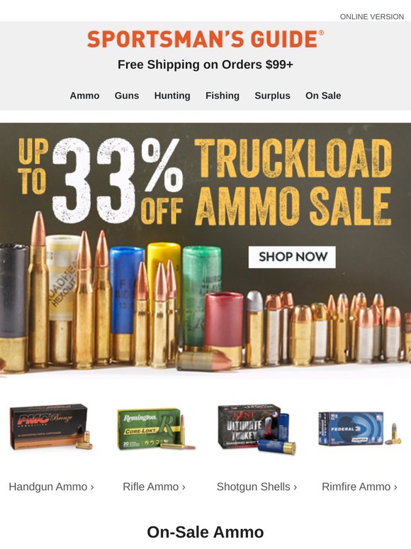 Up to 33% Off Ammo | Truckload Stock Up Sale