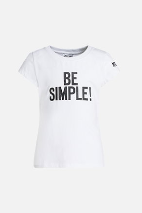 Weißes T-Shirt mit großem Print „BE SIMPLE!“